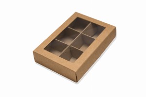 Pudełko KRAFT na 6 mini pralin z przykrywką  opak 20 szt.