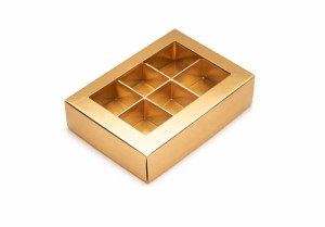 Pudełko ZŁOTE na 6 mini pralin z przykrywką  opak 20 szt.